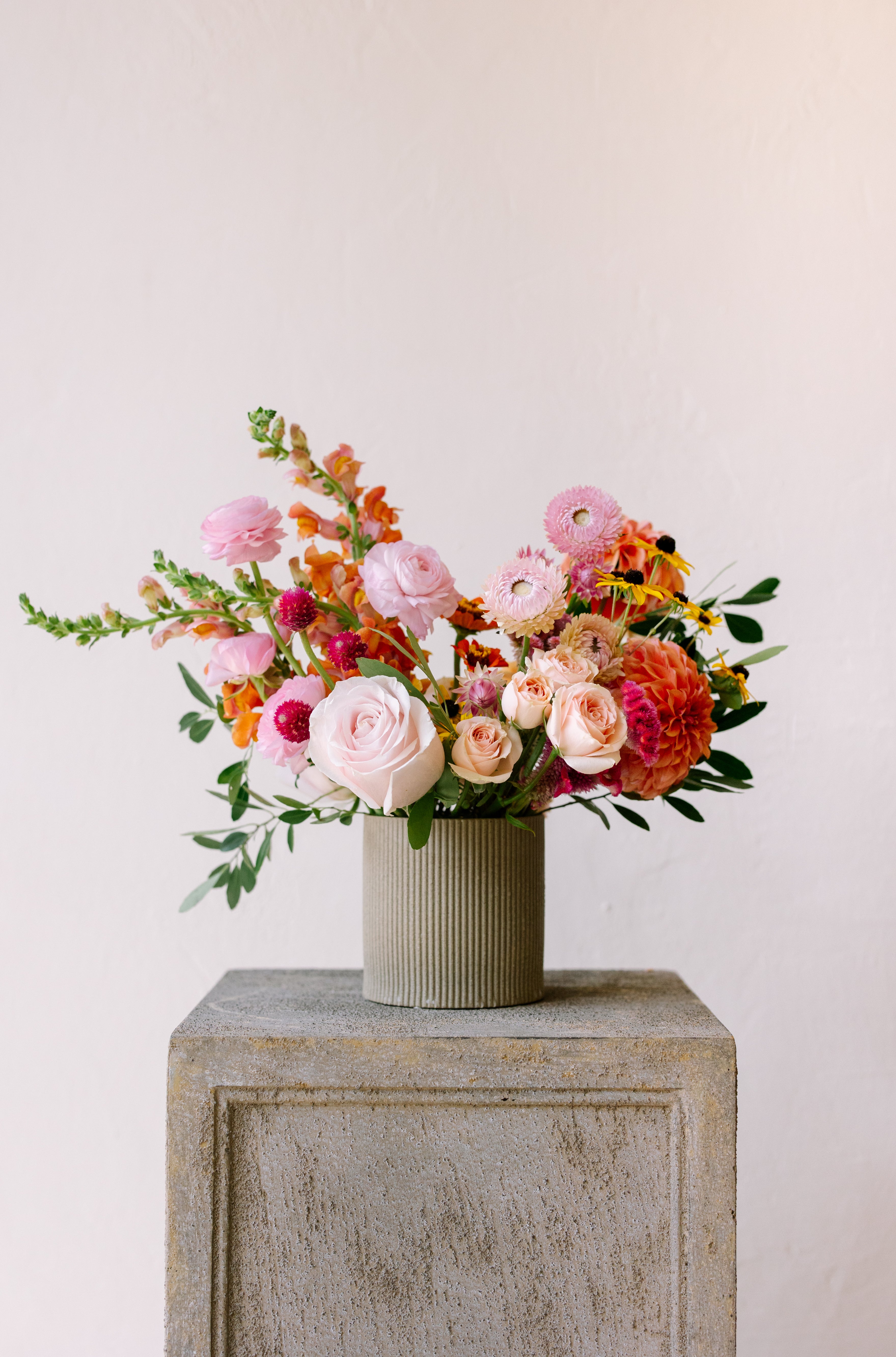 Garden Flower Arrangement in Speckled Earthenware Vase