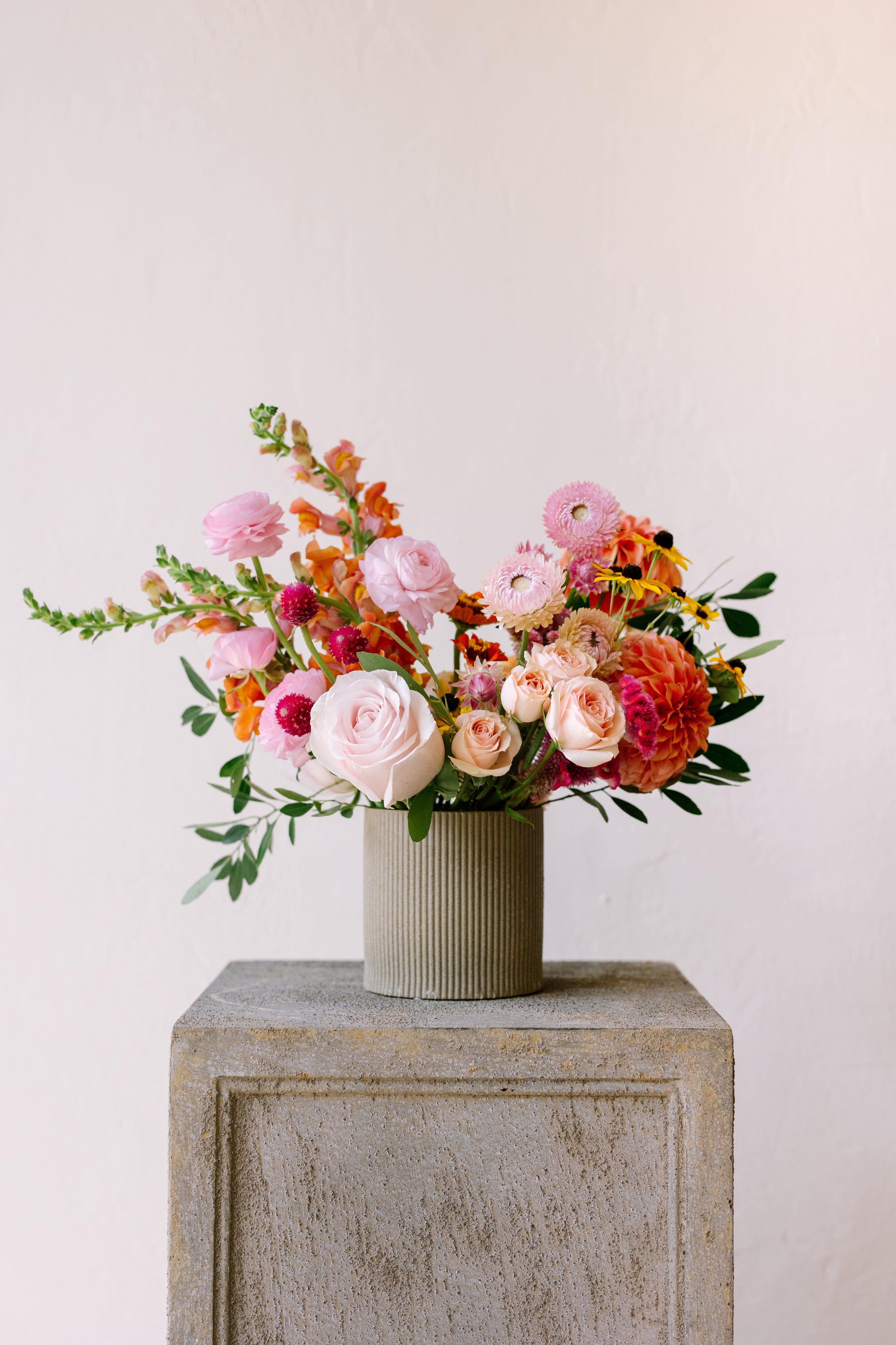Garden Flower Arrangement in Speckled Earthenware Vase