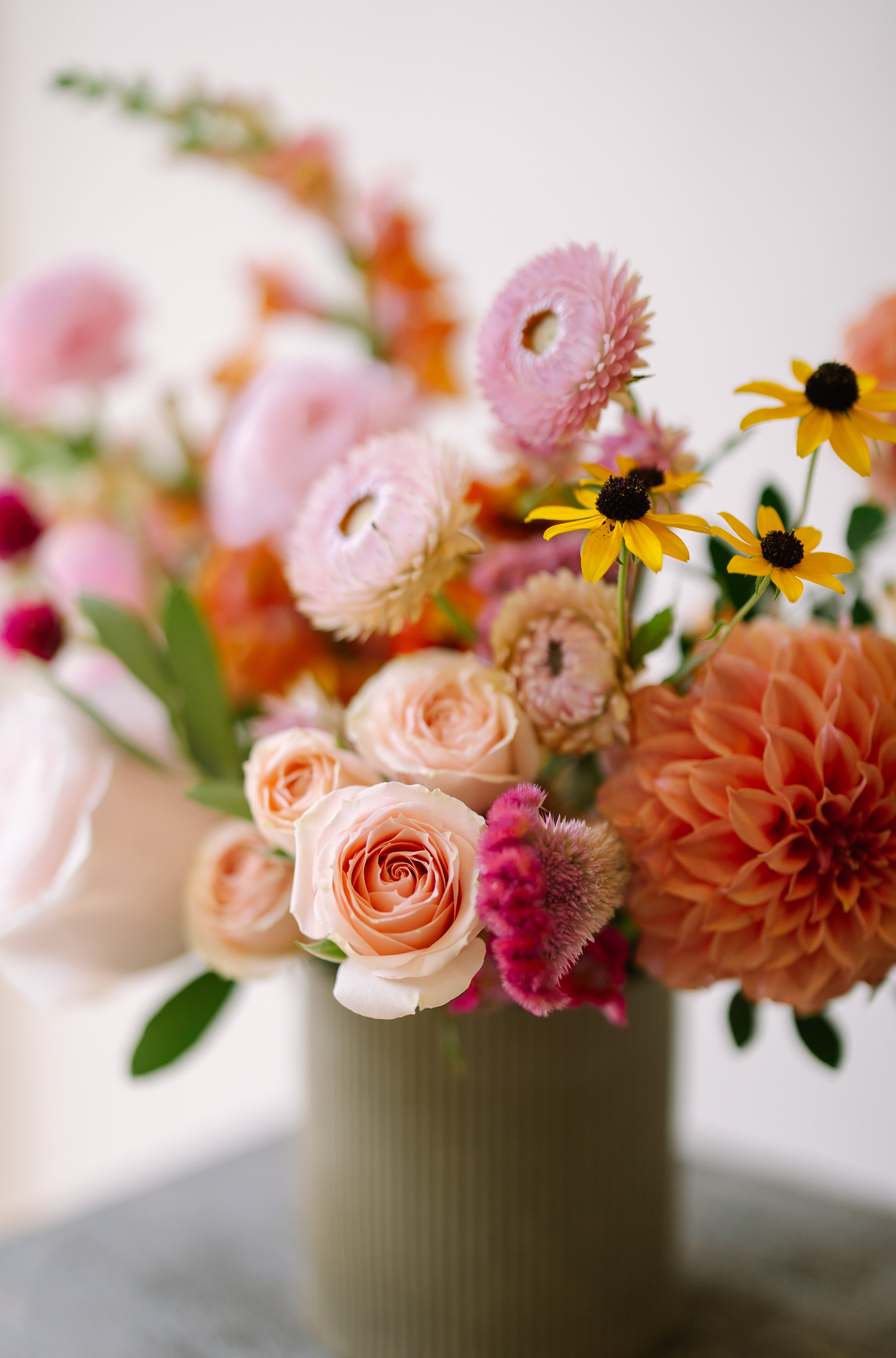 Garden Flower Arrangement in Speckled Earthenware Vase